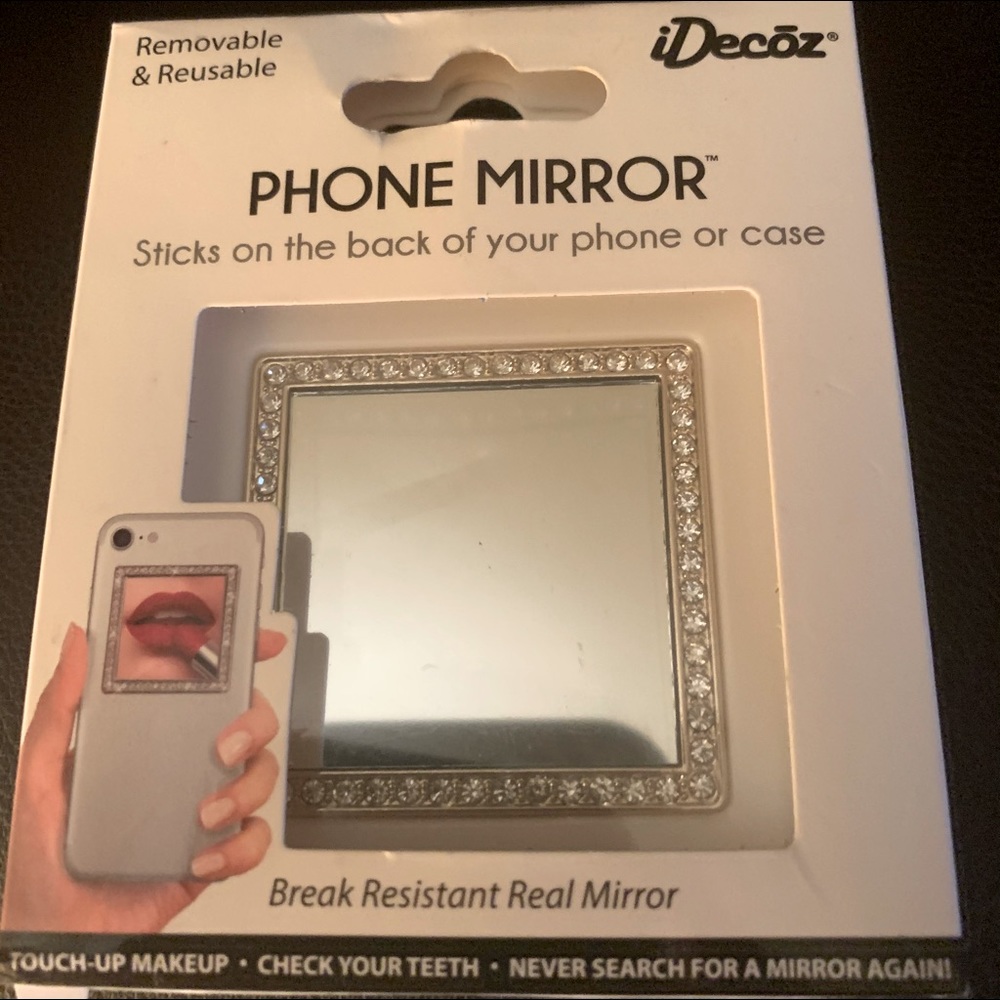 Square phone mirror with rhinestones